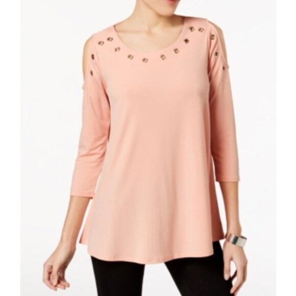 JM Collection Grommet Cold-Shoulder 3/4 Sleeve Top Women's Blouse - Picture 1 of 12